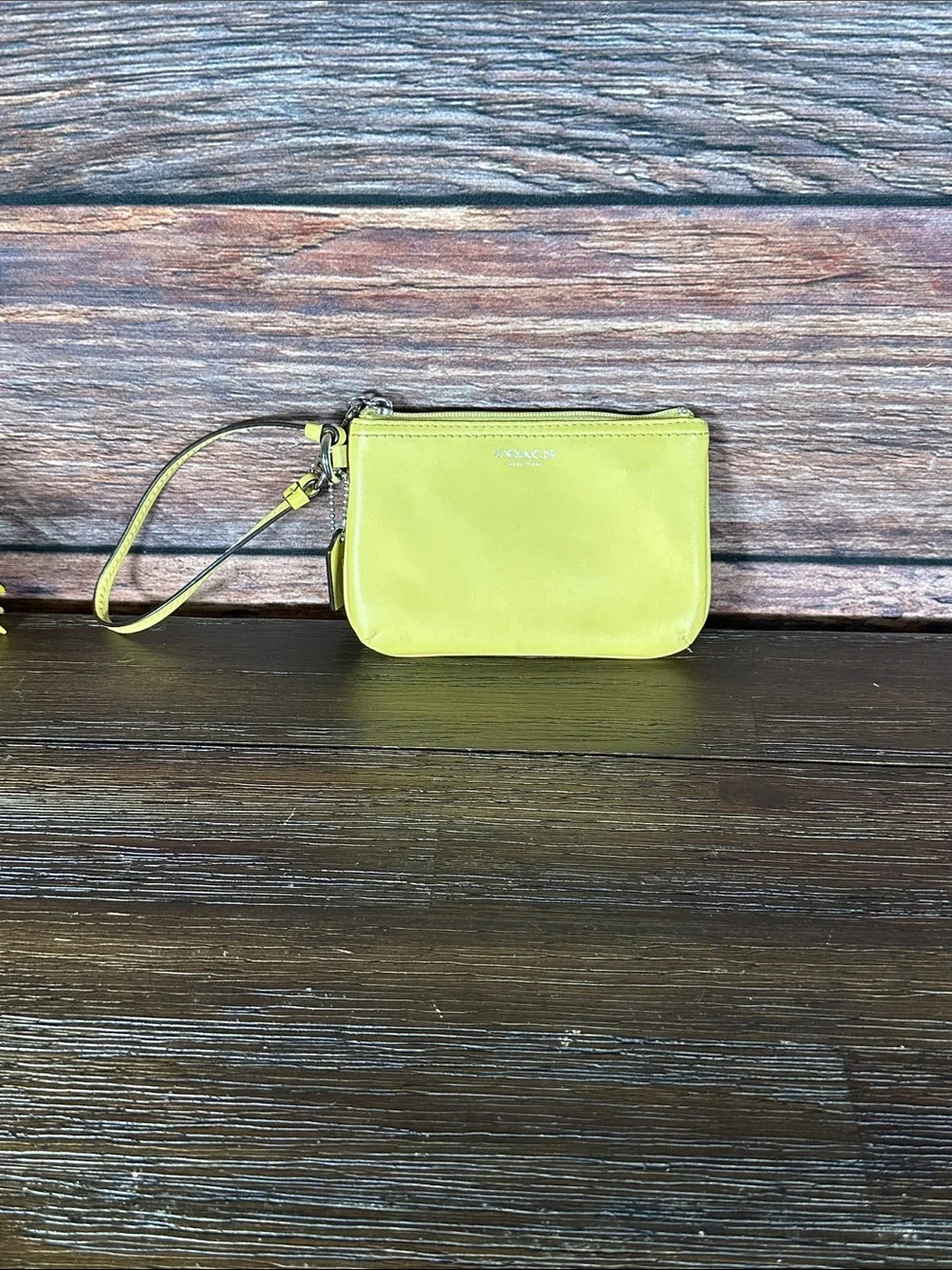 Coach Lemon Yellow Leather Wristlet Clutch